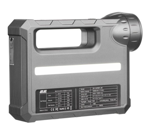 Пуско зарядное устройство 2E Pitman с автомобильным компрессором и фонарем, 10000 mAh/37Wh, 400 А, 1xUSB/2.4 A (2E-CJSPBPL-BK)