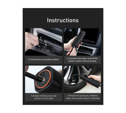Автомобильный компрессор Baseus Super Mini Inflator Pump Black (CRCQ000001)