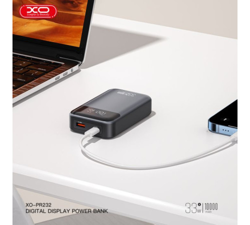 Батарея универсальная XO 10000mAh, PD/30W, QC/22.5W, PPS/33W, black (PR232_Black)