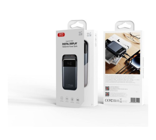 Батарея универсальная XO 10000mAh, PD/30W, QC/22.5W, PPS/33W, black (PR232_Black)