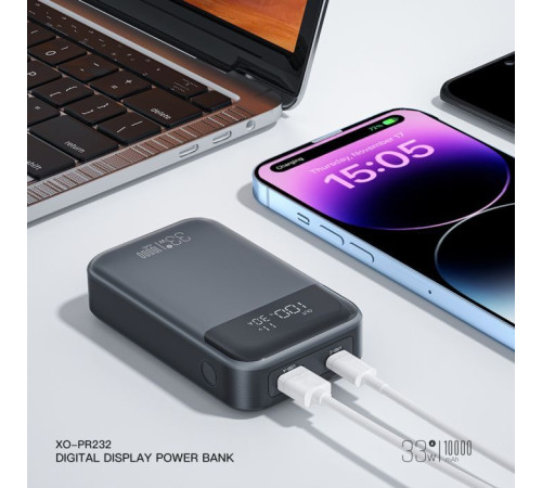 Батарея универсальная XO 10000mAh, PD/30W, QC/22.5W, PPS/33W, black (PR232_Black)
