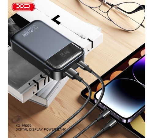 Батарея универсальная XO 10000mAh, PD/30W, QC/22.5W, PPS/33W, black (PR232_Black)