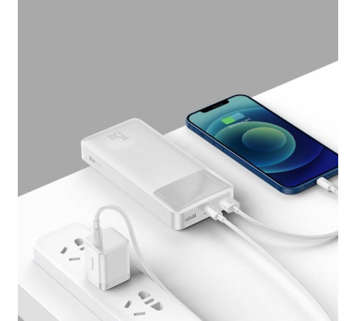 Батарея универсальная Baseus Bipow 20000mAh, 15W, USB-C/3A, 2*USB-A/3A(max.), +cable, white (PPBD050102)
