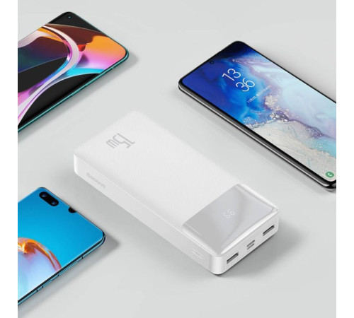 Батарея универсальная Baseus Bipow 20000mAh, 15W, USB-C/3A, 2*USB-A/3A(max.), +cable, white (PPBD050102)