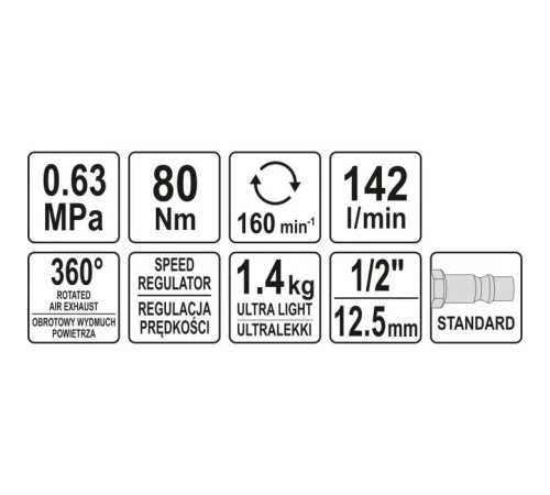 Гайковерт Yato пневматический YT-09803 (YT-09803)