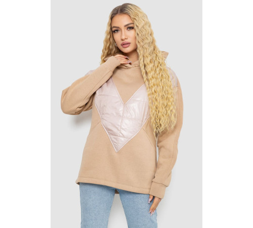 Худи женский на флисе трехнитка, цвет бежевый, 102R7713