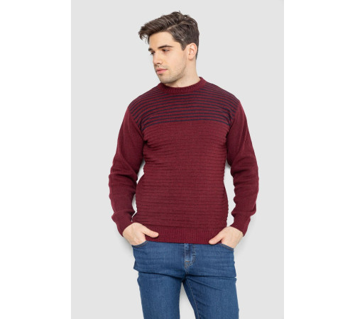 Свитер мужской в полоску, цвет бордовый, 161R1029