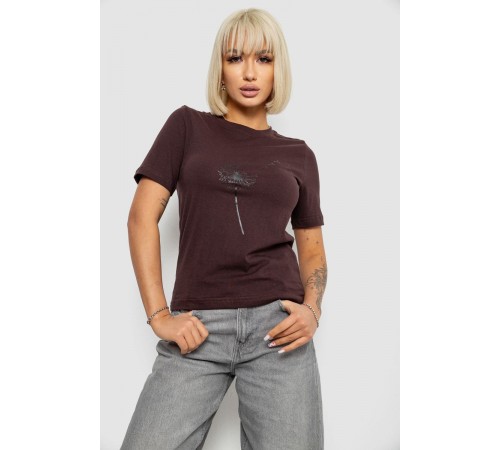 Жіноча футболка з принтом, колір шоколадний, 241R124