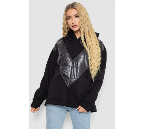 Худи женский на флисе трехнитка, цвет черный, 102R7713