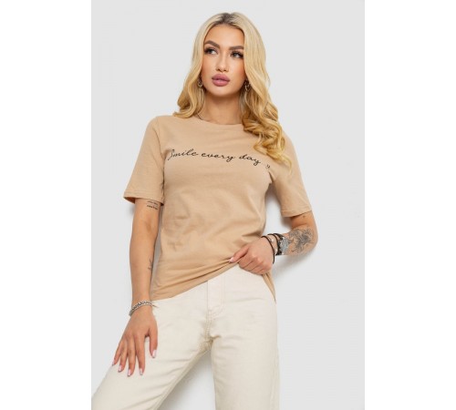 Футболка жіноча з принтом, колір бежевий, 241R130