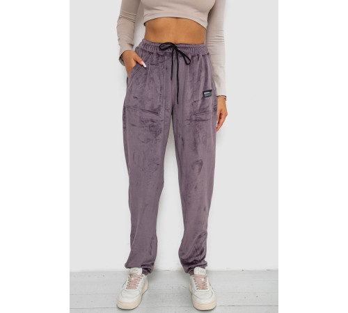 Спортивные штаны велюровые женские на флисе, цвет сливовый, 238R58645
