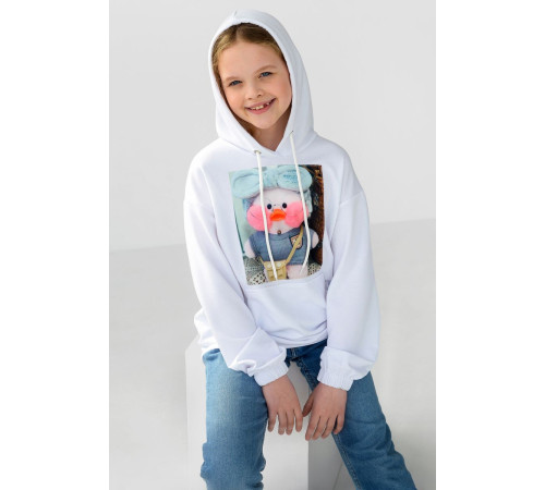 Худи детский двухнитка с принтом, цвет белый, 102R1526
