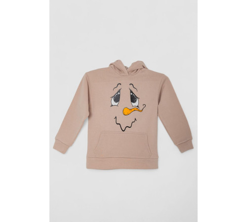 Худи десткий на флисе с принтом Снеговик, цвет бежевый, 102R1517