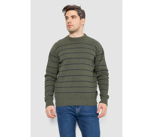 Свитер мужской в полоску, цвет хаки, 161R1057