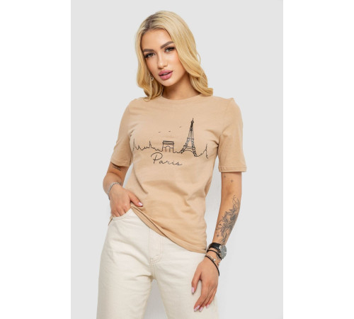 Футболка женская с принтом, цвет бежевый, 241R132