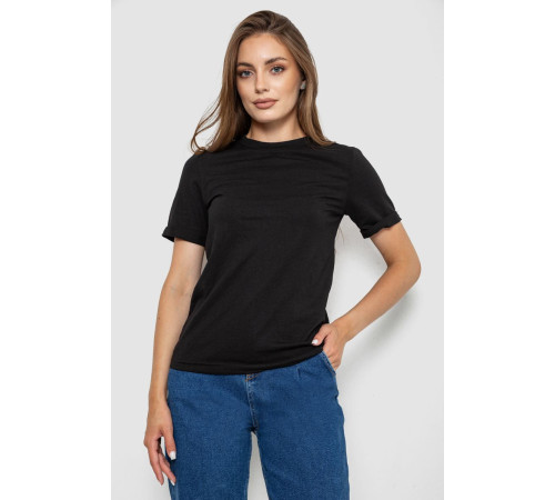 Футболка женская однотонная, цвет черный, 238R111-1