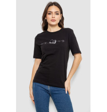 Жіноча футболка з принтом, колір чорний, 241R1835