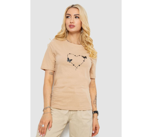 Футболка женская с принтом, цвет бежевый, 241R125