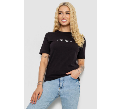 Футболка женская с принтом, цвет черный, 241R1833