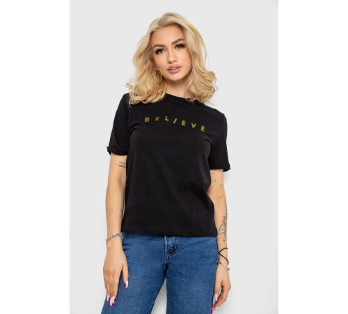 Футболка женская с принтом, цвет черно-золотистый, 238R57376