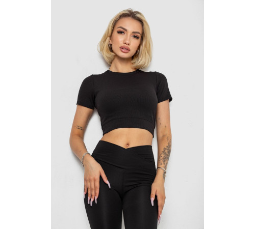 Футболка - топ женская в рубчик, цвет черный, 238R58210