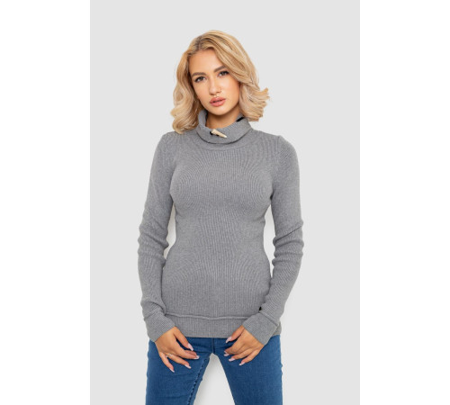 Свитер-гольф женский однотонный, цвет серый, 247R3287