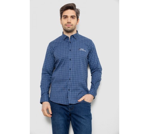 Сорочка чоловіча в клітку з принтом, колір синій, 186RM04