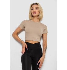 Футболка - топ жіноча в рубчик, бежевий колір, 238R58210