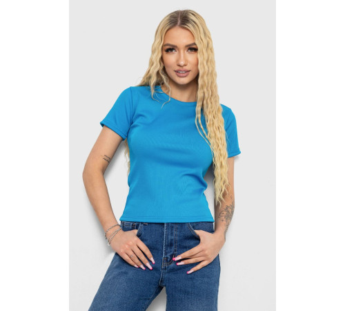 Футболка женская в рубчик, цвет темно-голубой, 238R123-2