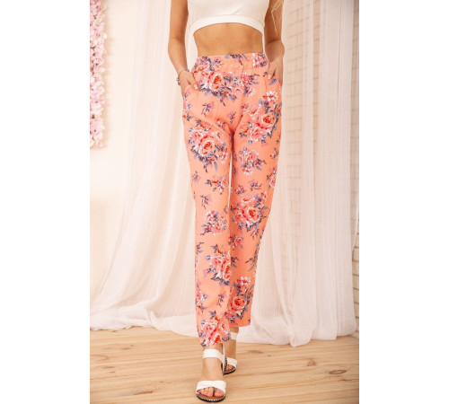 Летние хлопковые штаны, с цветочным принтом, цвет Персиковый, 172R65-1