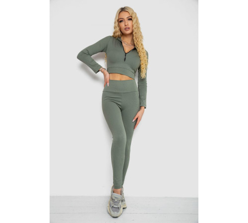 Костюм женский в рубчик, цвет оливковый, 221R3320