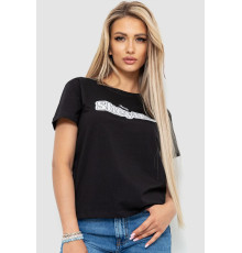 Жіноча футболка з принтом, колір чорний, 221R3004-1