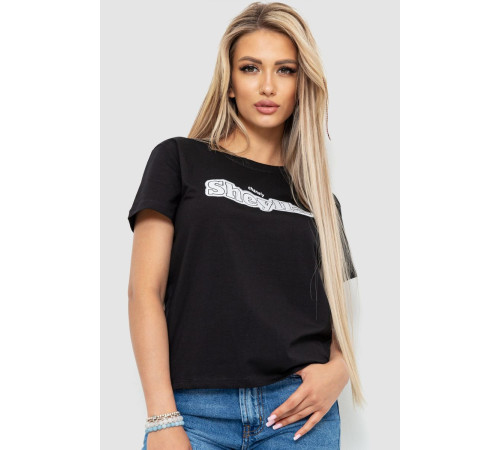 Футболка женская с принтом, цвет черный, 221R3004-1