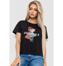 Футболка жіноча з принтом, колір чорний, 221R3016