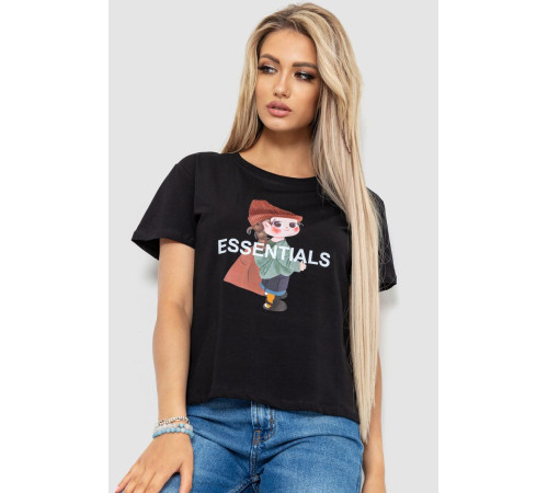 Футболка женская с принтом, цвет черный, 221R3016