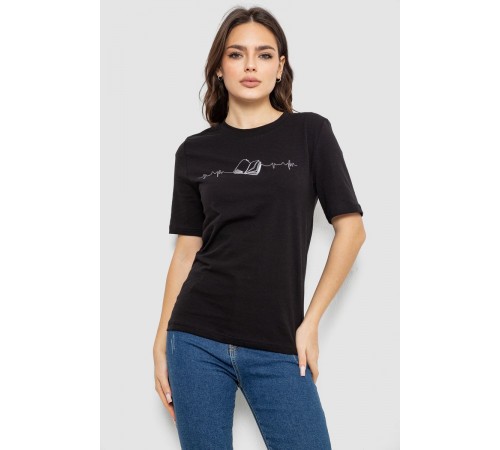 Футболка женская с принтом, цвет черный, 241R1835