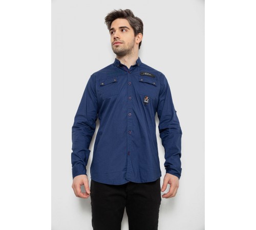 Сорочка чоловіча однотонна з принтом, колір синій, 186R01