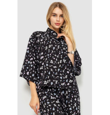Блуза класична з квітковим принтом, колір чорний, 102R332-1.