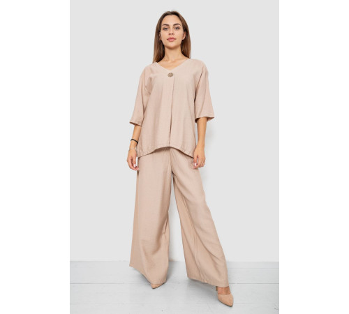 Костюм женский ткань лён жатка, цвет бежевый, 102R5263
