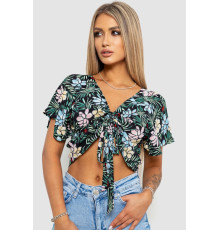 Блуза-топ із квітковим принтом, колір чорно-зелений, 244R292