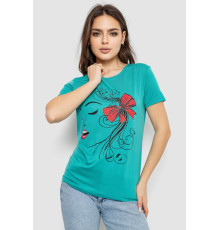 Жіноча футболка з принтом, колір бірюзовий, 244R503