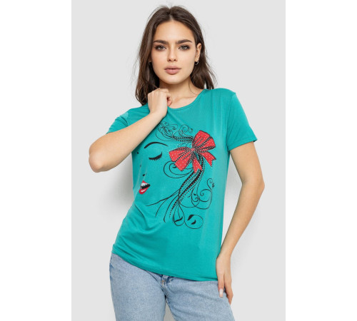Футболка женская с принтом, цвет бирюзовый, 244R503