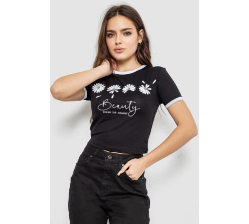 Футболка-топ женская с принтом, цвет черный, 244R604