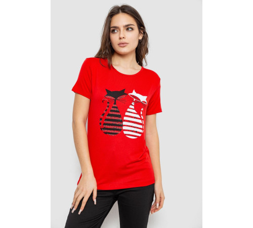 Футболка женская с принтом, цвет красный, 244R502
