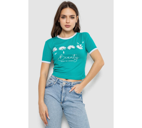 Футболка-топ женская с принтом, цвет бирюзовый, 244R604