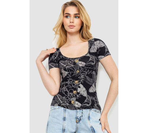Футболка -топ женская с принтом, цвет черный, 244R044