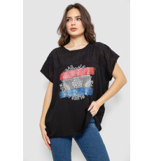 Жіноча футболка з принтом, колір чорний, 244RW532