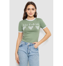 Футболка-топ жіноча з принтом, оливковий колір, 244R504