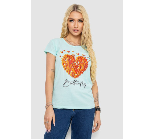 Футболка женская с принтом, цвет мятный, 244R2204