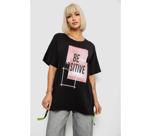 Футболка женская с принтом, цвет черный, 244R4011